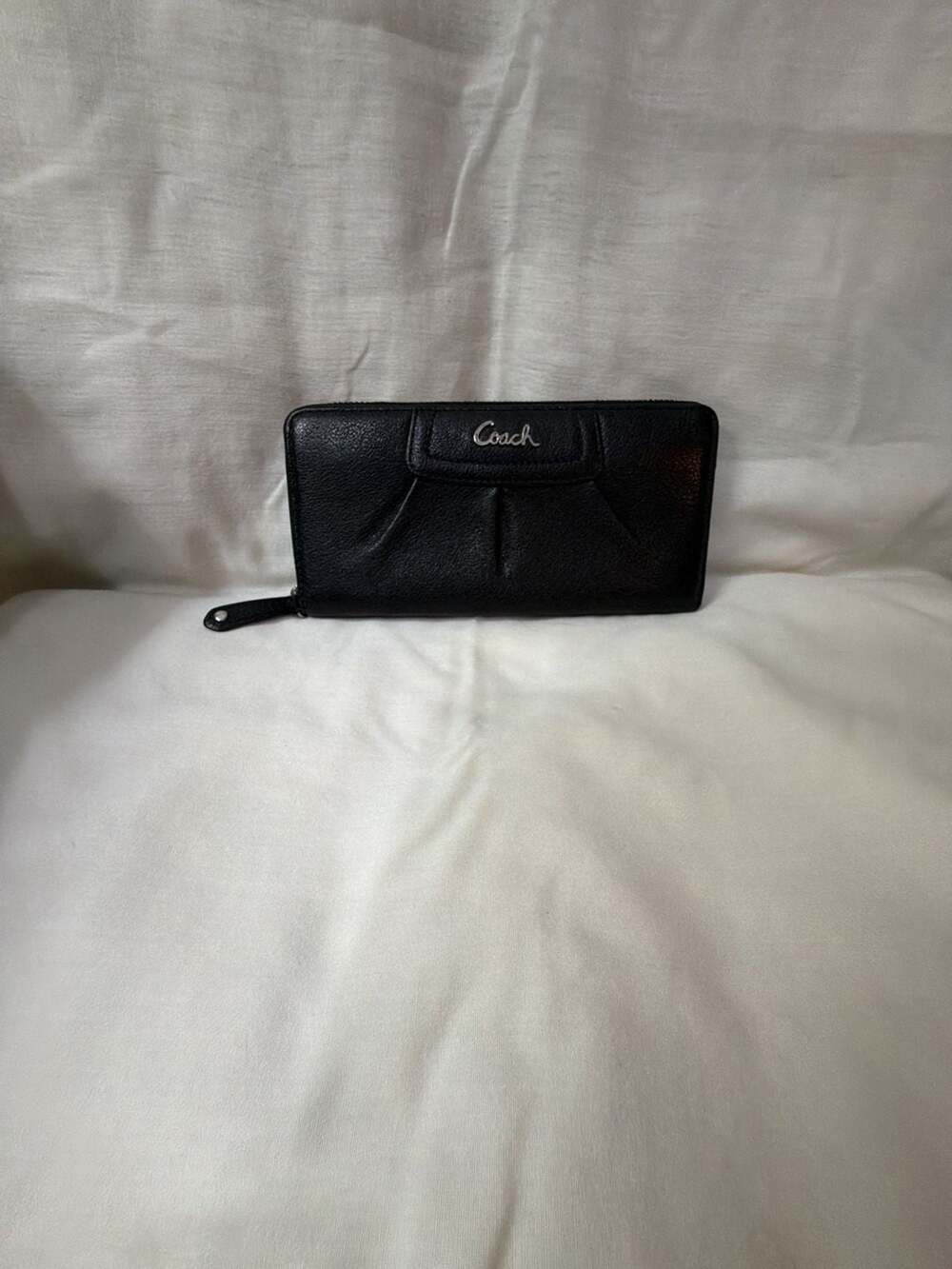 Black Coach Ashley Leather Zip Around Long Wallet